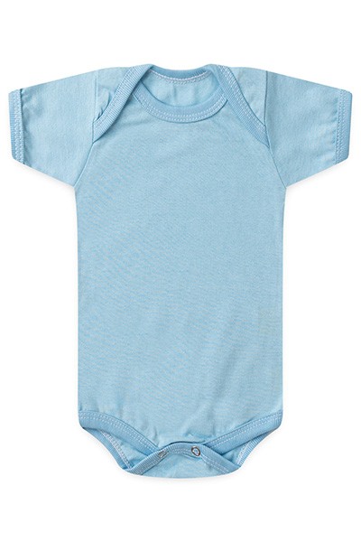 Body Bebê Masculino Meia Malha Azul Liso Manga Curta (RN/P/M/G) - Bebê Fofuxo